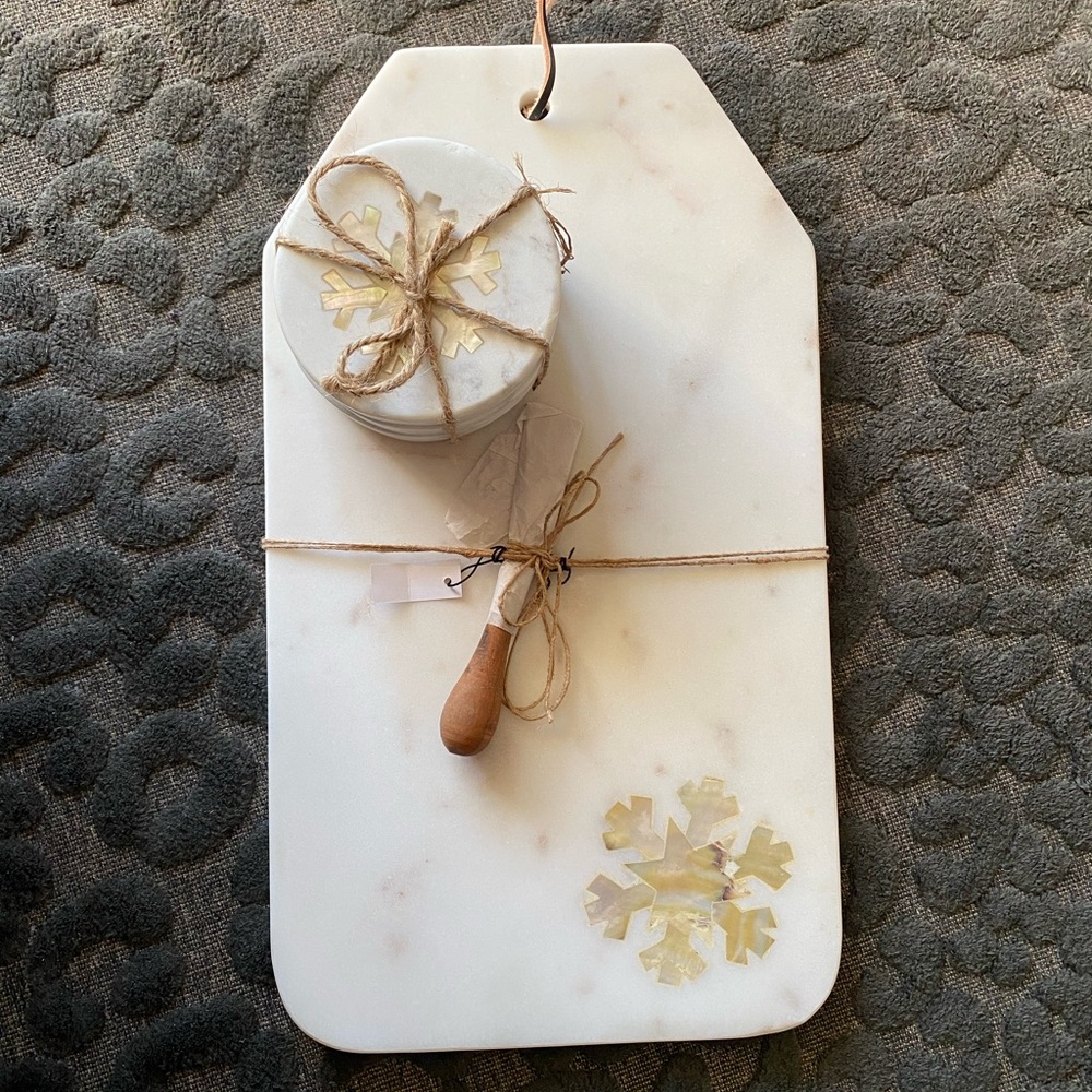New marble coaster & cheese/cutting board (snowflake inlay)